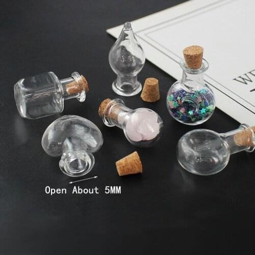 1pc Heart/Tube/Square/Water Drop/XO/Flat/Flower/Star Mix Shape Mini Glass Bottles Necklace with Cork Stopper Tiny Vials Jars