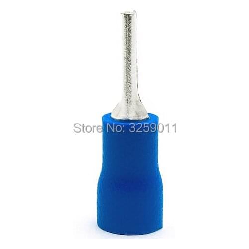 1000PCS Pre-insulated Terminal PTV 2-10 TZ-JTK Needle Type Cold-pressed Electrical Crimp Connector Auto Wiring Blue