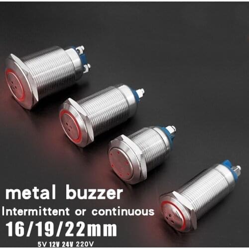 16mm/19m/22mm LED Buzzer Metal Pulse Band Red LED Intermittent Flashing Continuous sound production Lamp Connection Metal Alarm