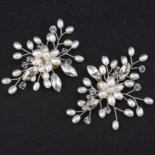 2Pcs Elegant Fashion Rhinestone Pearl Shoes Clips Flower Dress Hat Wedding Party