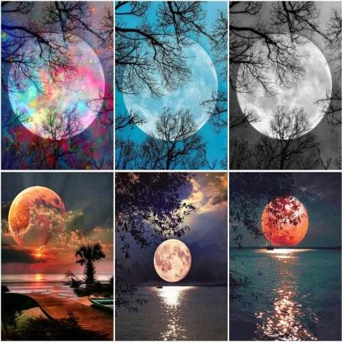 RUOPOTY Diamond Embroidery Moon Lake Full Square Diamond Painting Cross Stitch Kit Picture Rhinestone Mosaic Handicraft Gift