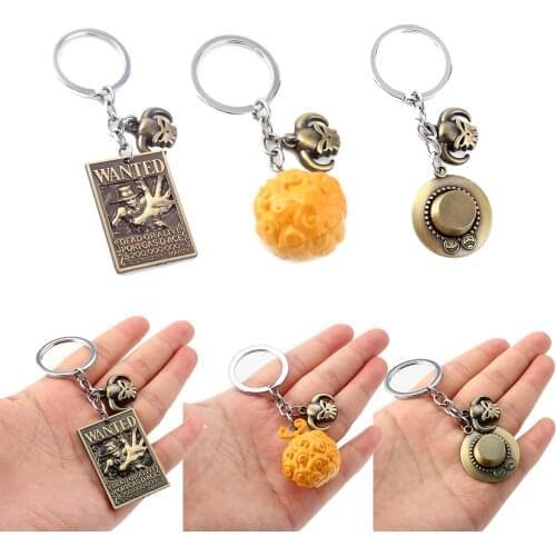 Anime One Piece Keychain Ace Hat Fire Fist Wanted Devil Mera Fruit Pendant Men Jewelry Llaveros Hombre Souvenirs Accessories