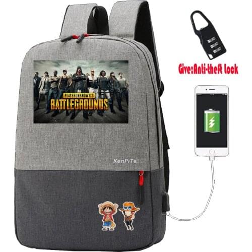 Anime game PUBG Anti-theft USB Charging Backpack Men Women Laptop Shoulder Bag Work Casual Travel Bags student bookbag