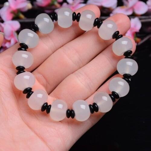 Natural white agate handcarved round beads bracelets beads for couples woman men beads bracelet with jade bracelet