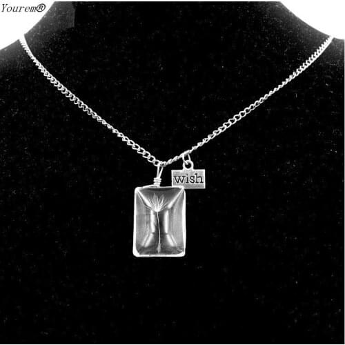 Chain 60cm wish letter A rectangle The dandelion long chain necklaces for women jewelry party gifts fi075