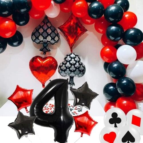 Casino Party Decor Number Ballon Birthday Banner Poker Foil Balloons for Baby Shower Black Red White Latex Ballon Supplies