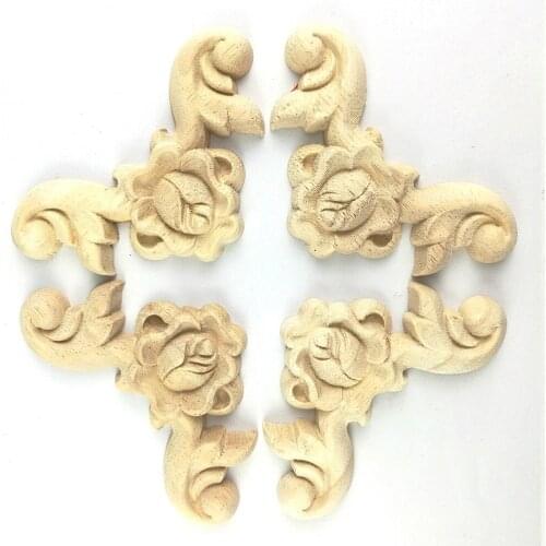 Home Wedding Decoration Accessories Furniture Appliques Wood Carving Corner Wooden Frame Wall Door Woodcarving Decal