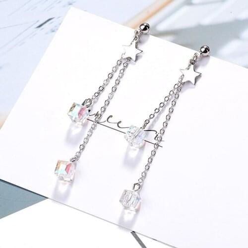 Elegant Fashion Tassels Earrings For Women Magic Crystal Cube Drop Earrings Long Chain Stars Jewelry Gift