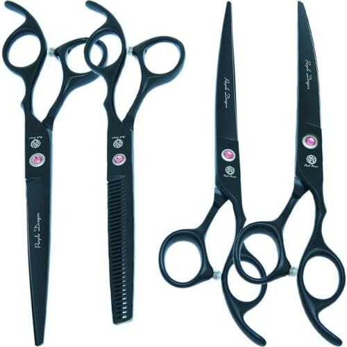 Purple Dragon 7.0" Pet Dog Grooming Scissors Top Grade Japanese Steel Cutting Shears Thinning Tijeras Animal Curved Shear B0032B