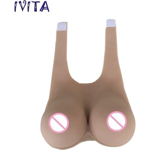 IVITA 2800g Suntan Fake Boobs Realistic Touch Artificial Breasts For Transgender Crossdresser Shemale Drag-Queen Enhancer