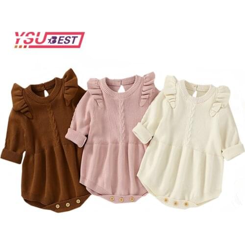2020 Newborn Infant Toddler Baby Girl Warm Bodysuit Long Sleeve Knitting Solid Soft Jumpsuit Girl Autumn Clothes Girls Overalls