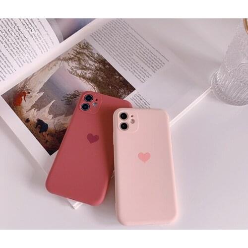 Korean Solid Candy Color Love Heart Phone Case For iPhone 12 Mini 11 Pro Max XR Xs Max X 7 8Puls Cases Soft Silicone Cover Funda