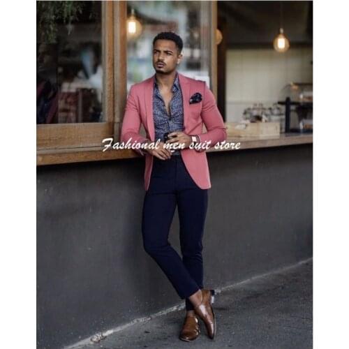 Costume Homme Italian Style Slim Fit 2 Pieces Fashion Mens Suits Groom Prom Tuxedos Groomsmen Blazer For Wedding (Jacket+Pant)