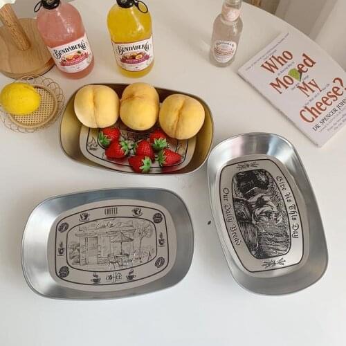 Creative American Country Plate Snack Dish Fruit Dry Food Plate Household Metal Serving Plate for Home Dinner Set Plates