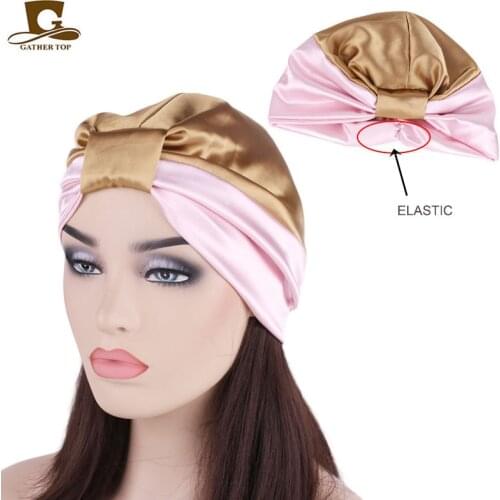 Fashion Muslim Silky Turban For Hair women Wrap Head Caps lady sleeping hat female Hairloss Chemo India Hat Satin Turbante Mujer