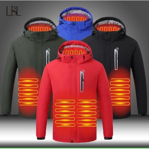 Men Warm USB Heating Jackets Smart Thermostat Hooded Heated Windproof Parkas Male Thick Thermal Coat Clothing Heatable Overcoat
