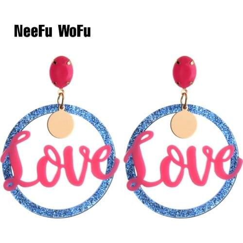NeeFu WoFu Love Letter Crystal Long Earrings Big Flamingo Large Earrings Resin Brincos Brand earrings Ear Fine Jewelry Gift