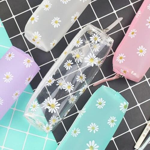 NEW Kawaii Daisy Pencil Case Transparent Daisy Candy Color Gift School Pencil Box Pencil Bag School Supplies Stationery