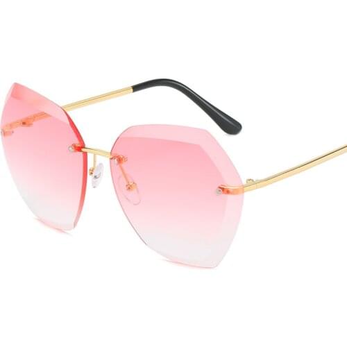 Fashion Sunglasses Women Square Rimless Diamond cutting Lens Brand Designer Fashion Shades Sun Glasses Female vintage UV400