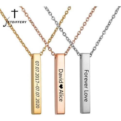 Letdiffery Custom Name Couple Necklaces Stainless Steel Engrave Names Date Women Men Personlized Jewelry for Anniversary Gift
