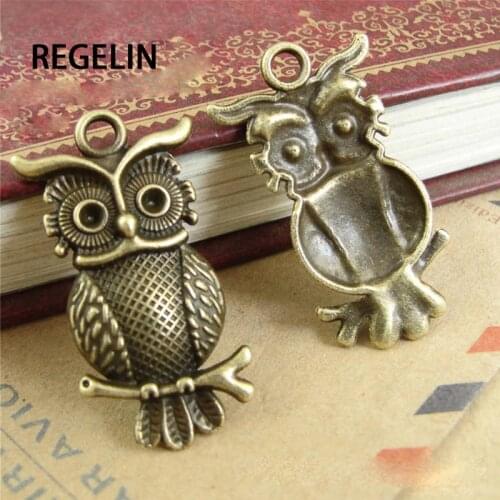 REGELIN Antique Bronze vintage metal owl Charm Pendant 10pcs 15x31mm for Diy Necklace Jewelry Making Handmade Craft