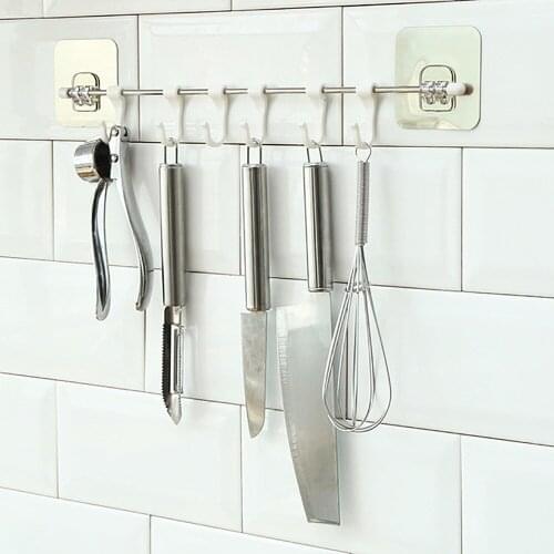 Strong Self Adhesive Kitchen Gadgets Towels Hanger Pantry Chest Tools Home Organizer Storage Rack Cupboard 6 Hooks for kitchen