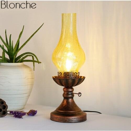 Retro Vintage Kerosene Table Lamp Bedroom Lamp Glass Lampshade Night Light Desk Lamp Loft Industrial Home Decoration E27