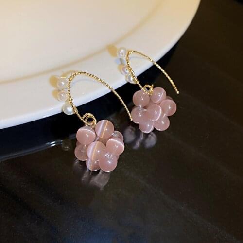 Luxury Baroque Purple Opal Stone Grape Fruit Drop Earrings For Woman Elegant Pearl Ear Hook Fashion Jewelry Wedding Party Girls