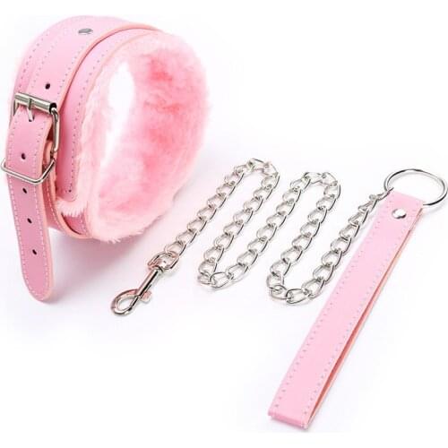 Sexy Pink PU Leather Chain Collar with Leash BDSM Bondage Sex Toys Fetishs Collar Adult Games Sex Accessories Toys for Adults