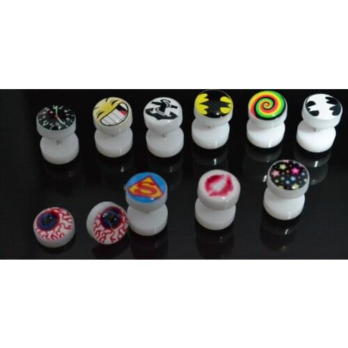 LOT100pcs NEW LOGOS Body Jewelry -Fake Ear Plugs Illusion Ear Tapers Ear Studs/Earring 10 logos