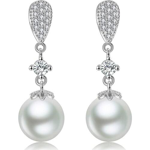 Pearl &Crystal Zircon Diamonds Gemstones Dress Drop Earrings for Women 18k White Gold Silver Color Jewelry Party Accessories New