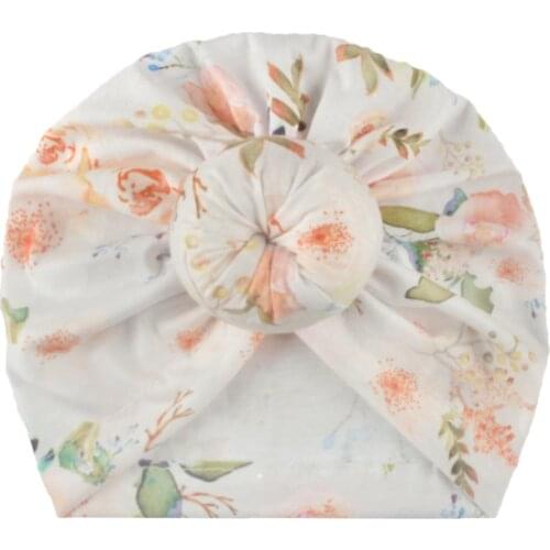 Toddler Kids Baby Knotted Hat Floral Printed Beanie Cap Cotton Turban Headband Newborn Headwear Head Accessories For Girls Boys