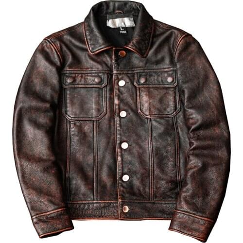 Special Offer Head Layer Pure Cowhide Leather Jacket Mens Stone-Ground Retro Distressed GenuineLeather Jacket Coat