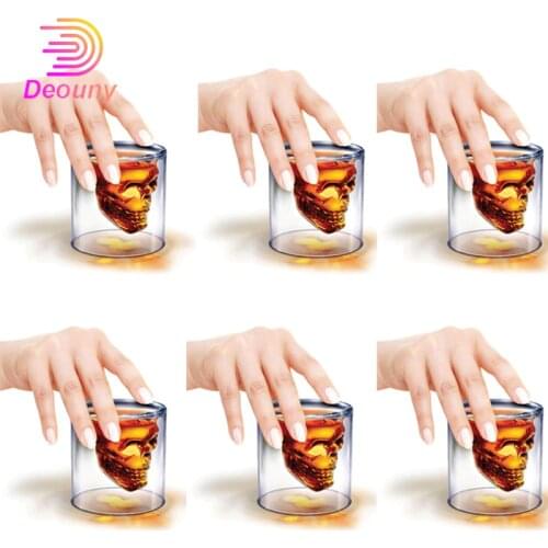 DEOUNY Skull Cup Whiskey Double-Walled Wine Glass For Vodka Crystal 75&150ML Transparent Halloween Home Party Glasses Drinkware