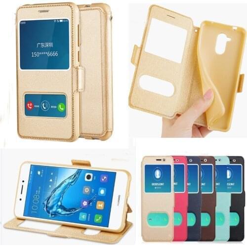 Stand Vintage Flip Leather Back Case For Huawei GR3 2017 Dig-l21 5" Coque For Huawei Honor 6C Nova Smart With View Window