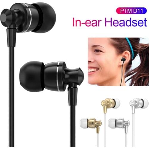 PTM D11 Metal 3.5mm In-ear Wired Earphone Universal Line Control With Wheat Headphone Noise Cancelling Stereo Bass Headset