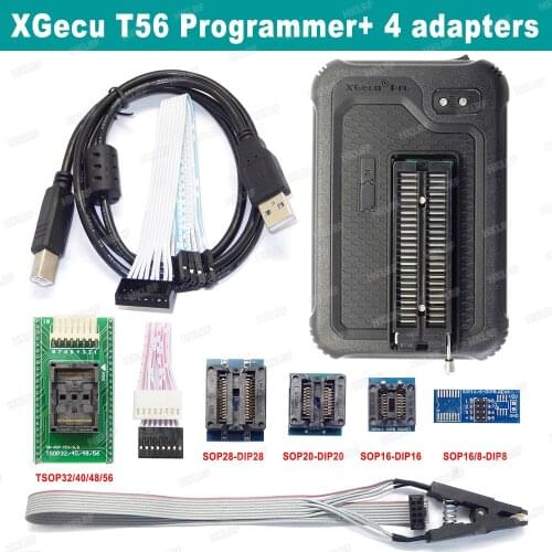 XGecu T56 +4 Adapters Universal Programmer 56 Pin Drivers Support 26908+ ICs for PIC/NAND Flash/EMMC TSOP48/TSOP56/BGA Chips