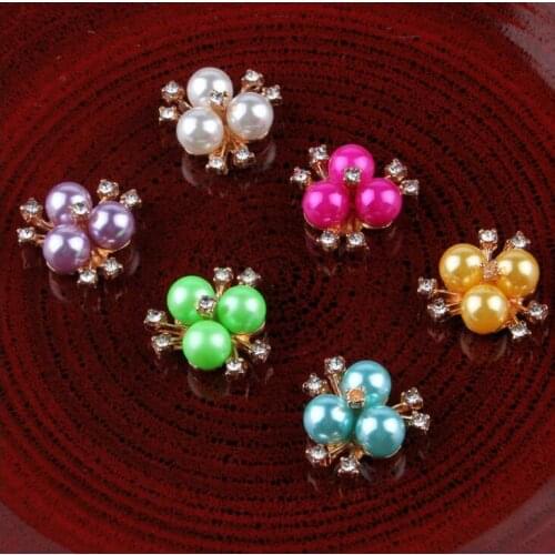 10pcs/lot Pearl Rhinestone Flower Buttons Flatback Plating Hairpin Accessories DIY Flatback Buckle Apparel