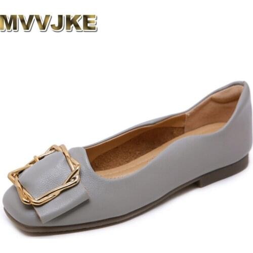 MVVJKE Metal Buckle Shallow Flats Solid Soft Bottom Roll-Up Shoes Woman Comfortable Casual Non-slip Moccasins Square Toe Brief