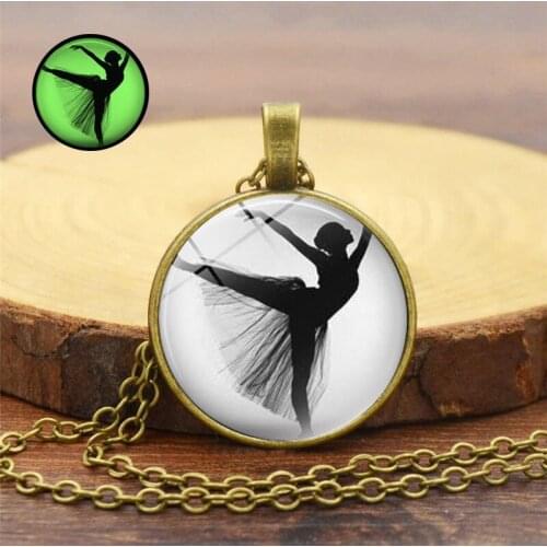 Glow In The Dark Ballerina Pendant Necklace Ballet Dance Jewelry Glowing Necklaces Pendant Gymnastics Lovers Gifts