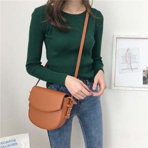 Female Long Sleeve Jumpers Korean Fashion Round Neck Rib Knittd Sweater Wommen Elastic Force Basic Slim Sweater