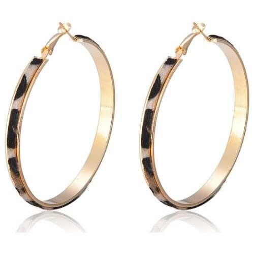 2020 New Hoop leopard horse hair leather circle Earrings large pu leather earrings for women