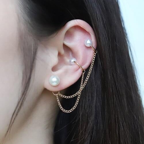 1pcs Earrings Jewelry Fashion Metal Ear Clip Pearl Tassel Earrings for Women Gift Pendientes Ear Cuff Caught In Cuffs