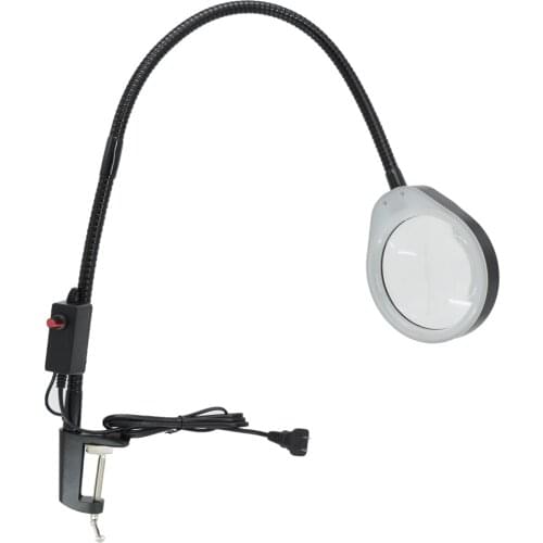 10X LED Magnifier Light Long Arm With Table Clamp Adjustable Industrial Clamp for Desk, Table, Craft or Work Bench, Black