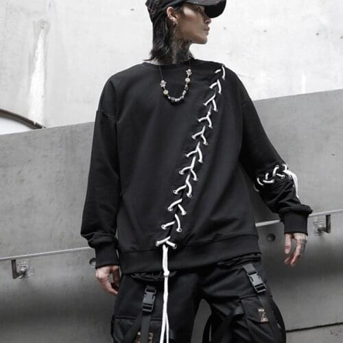 2020 New Arrival Eestern BF Harajuku Fashion Street Ribbon Mens Black Sweatshirts Track Hip Hop Casual Sportswear Streetwear