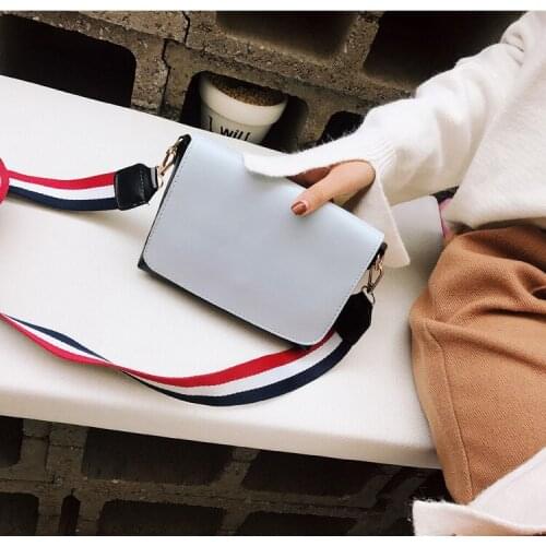 2020 PU Leather Women Small Square Bag Street Bag Girls Fashion Crossbody Bag Wide Shoulder Strap Lady Messenger Bag #25