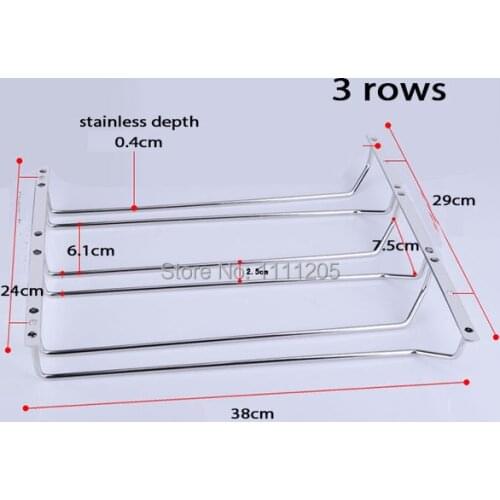 38cm 3 rows stainless steel Wine Glass Wall Rack Holders silver coppery Hanger with screws hanging glass shelves racks for wine