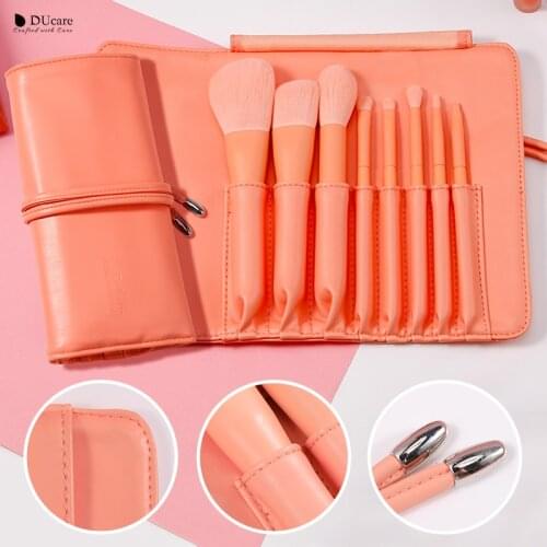 DUcare Orange 8pcs High Quality Face Makeup Brushes Synthetic Hair Foundation Powder Blush Brow Eyeshadow Make up Brush Set