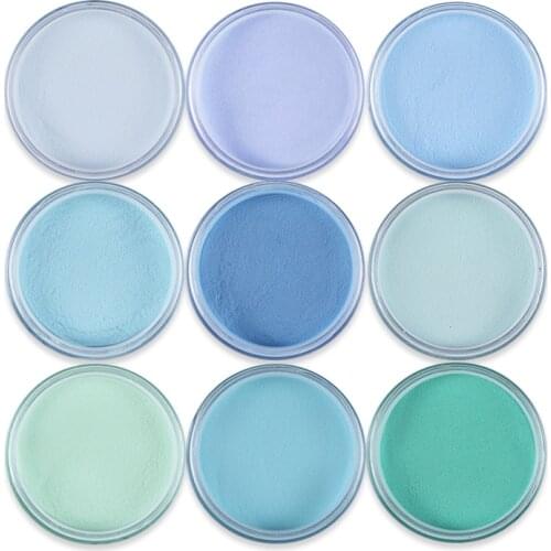 9Pcs 15g Blue Yellow Acrylic Nail Kit Crystal Powder Carving Extension Builder Pigment Dust For Summer Gel Nail Art Decorations