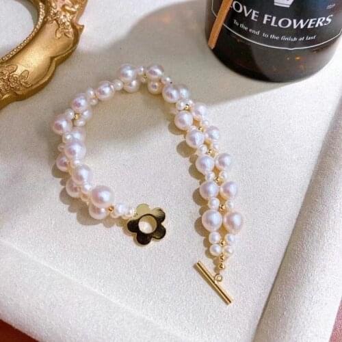 Best seller two layers geniune pearl from fresh water oyster bracelet, gold plated women bridal jewelry lady new design gift